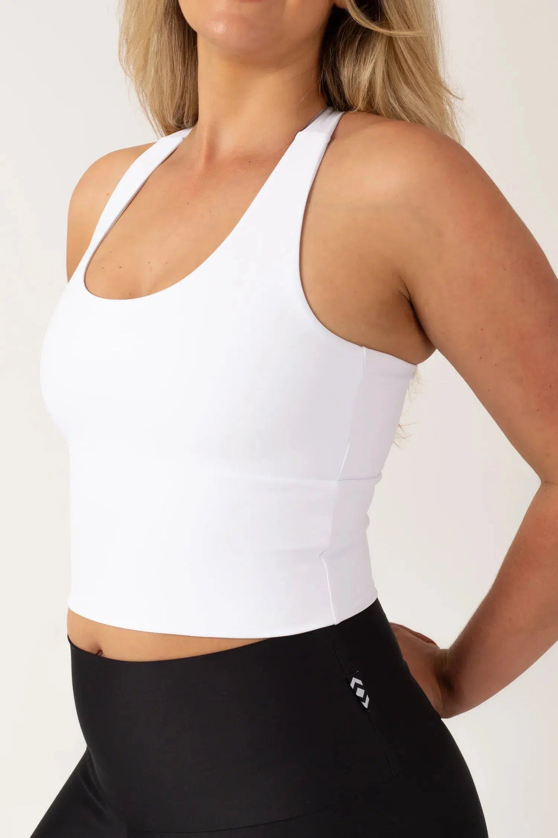 Performance Longline T Back Comfort Crop Top - White-Activewear-Exoticathletica