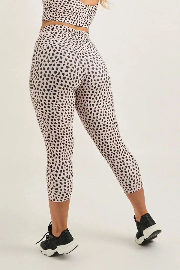 Performance Luxe Panel Pocket Drawstring Capri Leggings - Speckle Jag Sand-Activewear-Exoticathletica