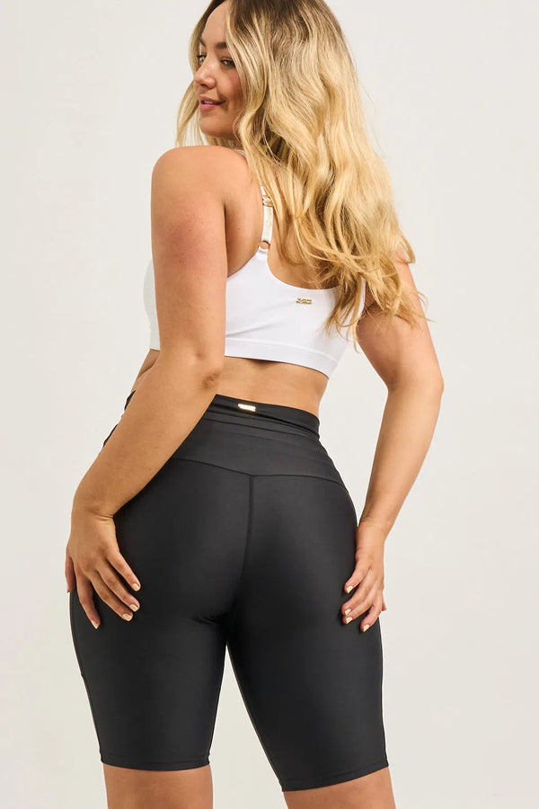 Performance Luxe Panel Pocket Drawstring Long Shorts - Black-Activewear-Exoticathletica