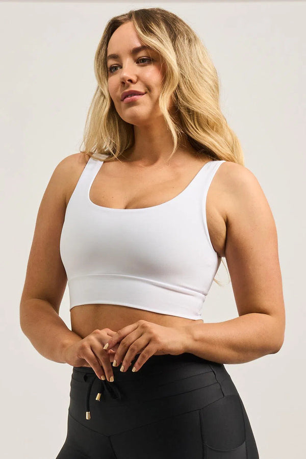 Performance Luxe Scoop Neck Comfort Crop Top - White-Activewear-Exoticathletica