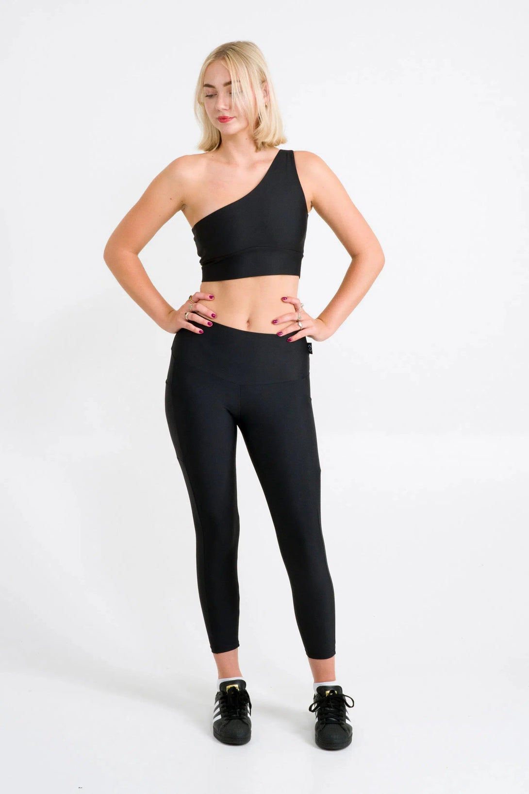 Performance One Shoulder Comfort Crop Top - Black-Activewear-Exoticathletica