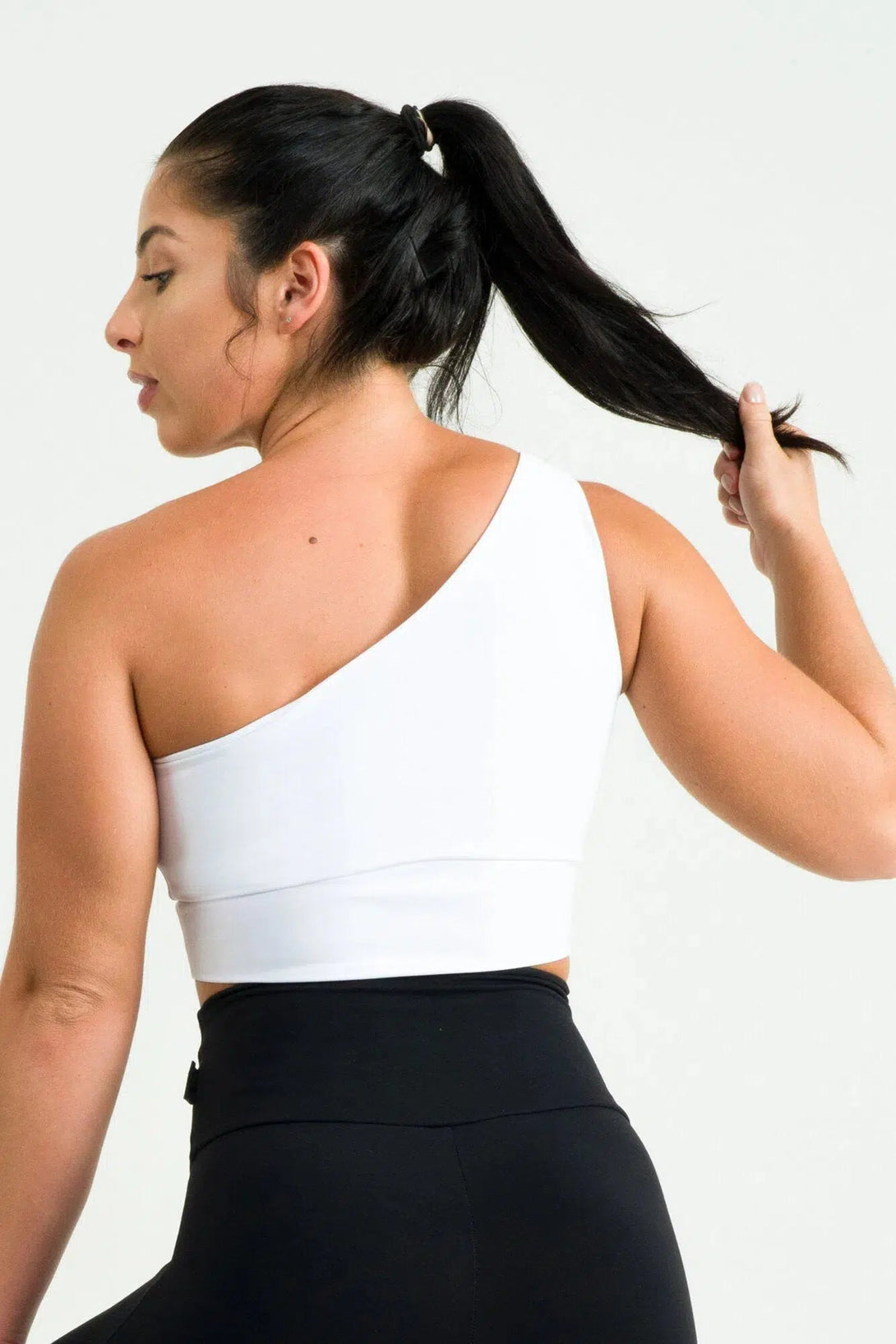 Performance One Shoulder Comfort Crop Top - White-Activewear-Exoticathletica