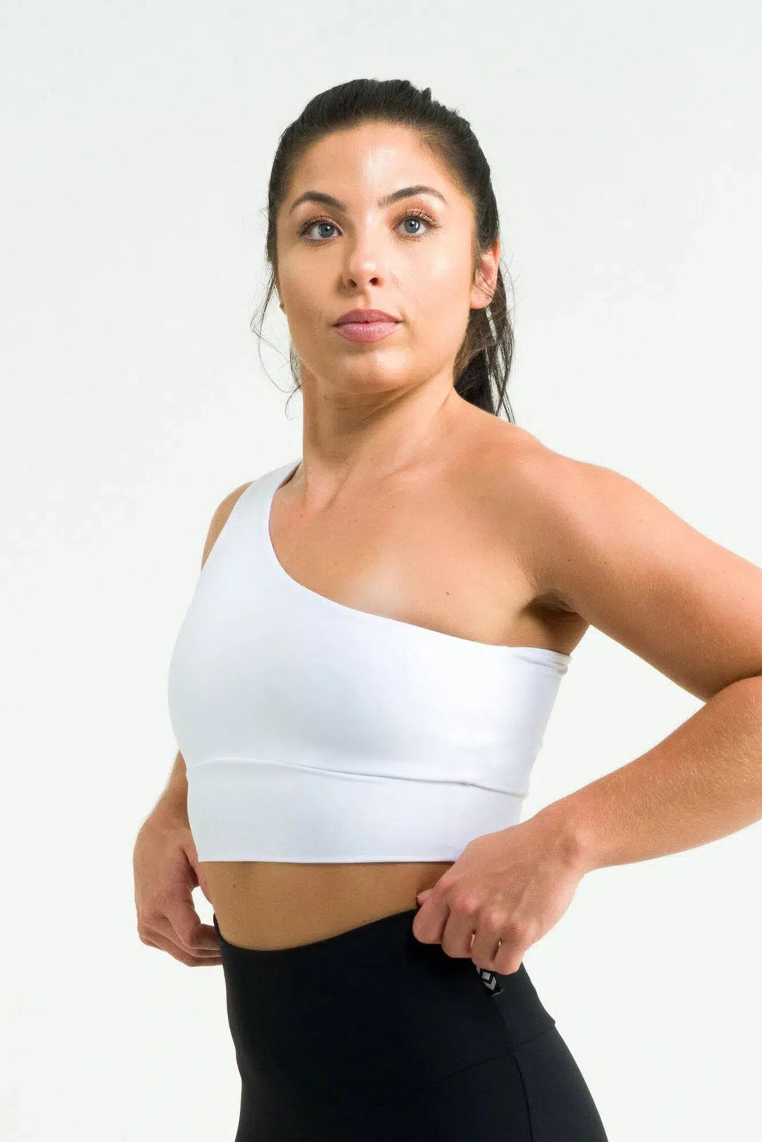 Performance One Shoulder Comfort Crop Top - White-Activewear-Exoticathletica