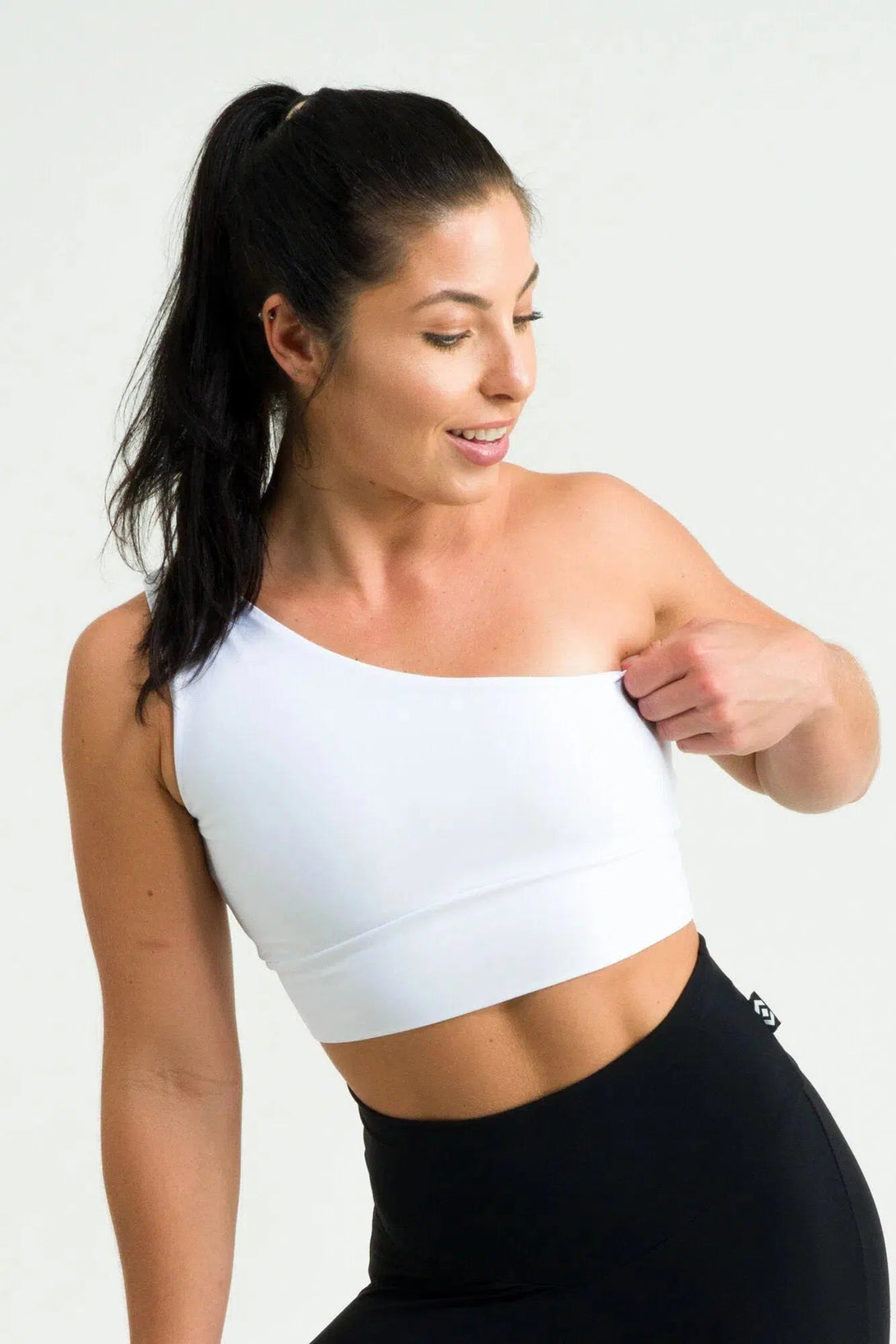 Performance One Shoulder Comfort Crop Top - White-Activewear-Exoticathletica