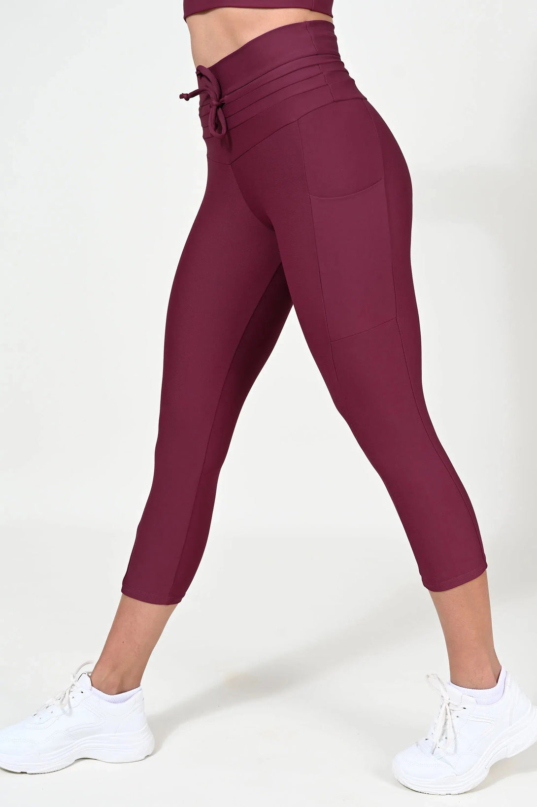 Performance Panel Pocket Drawstring Capri Legging - Berry-Activewear-Exoticathletica