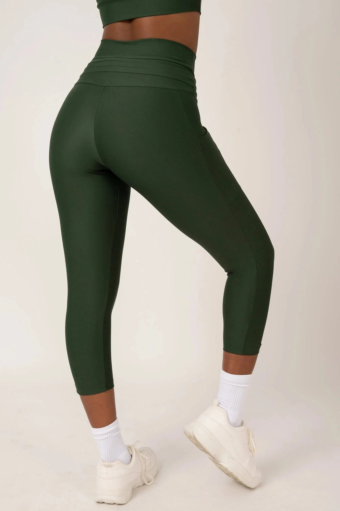 Performance Panel Pocket Drawstring Capri Legging - Dark Emerald-Activewear-Exoticathletica