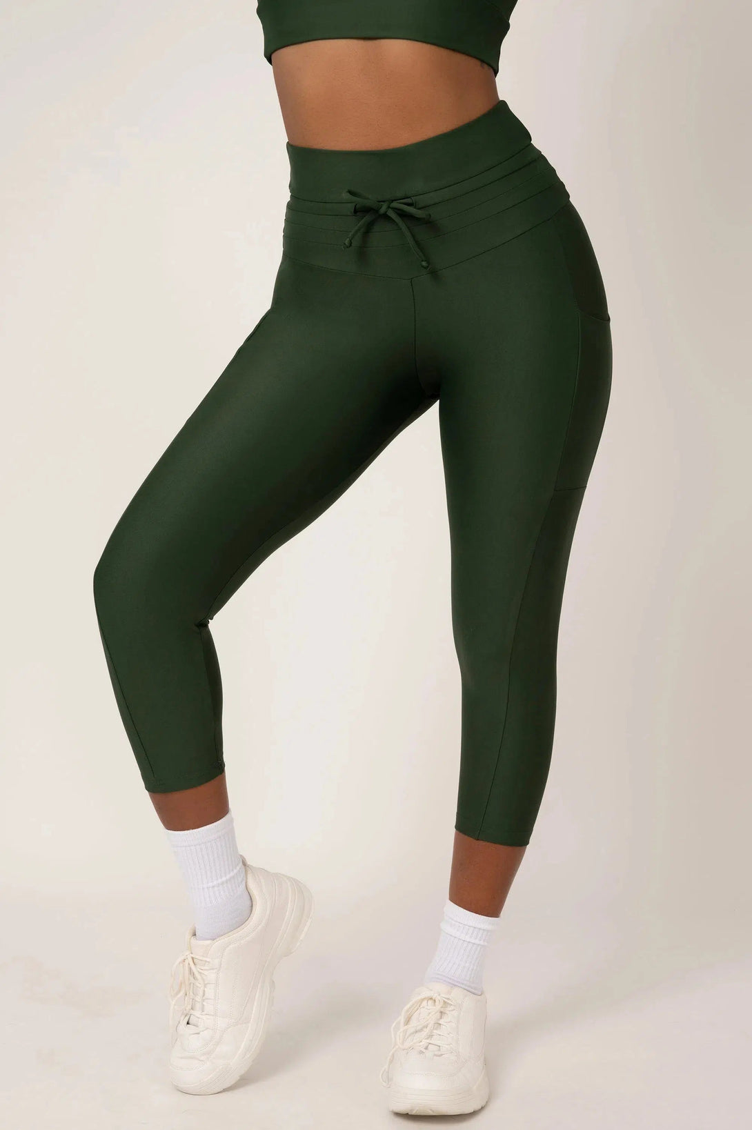 Performance Panel Pocket Drawstring Capri Legging - Dark Emerald-Activewear-Exoticathletica