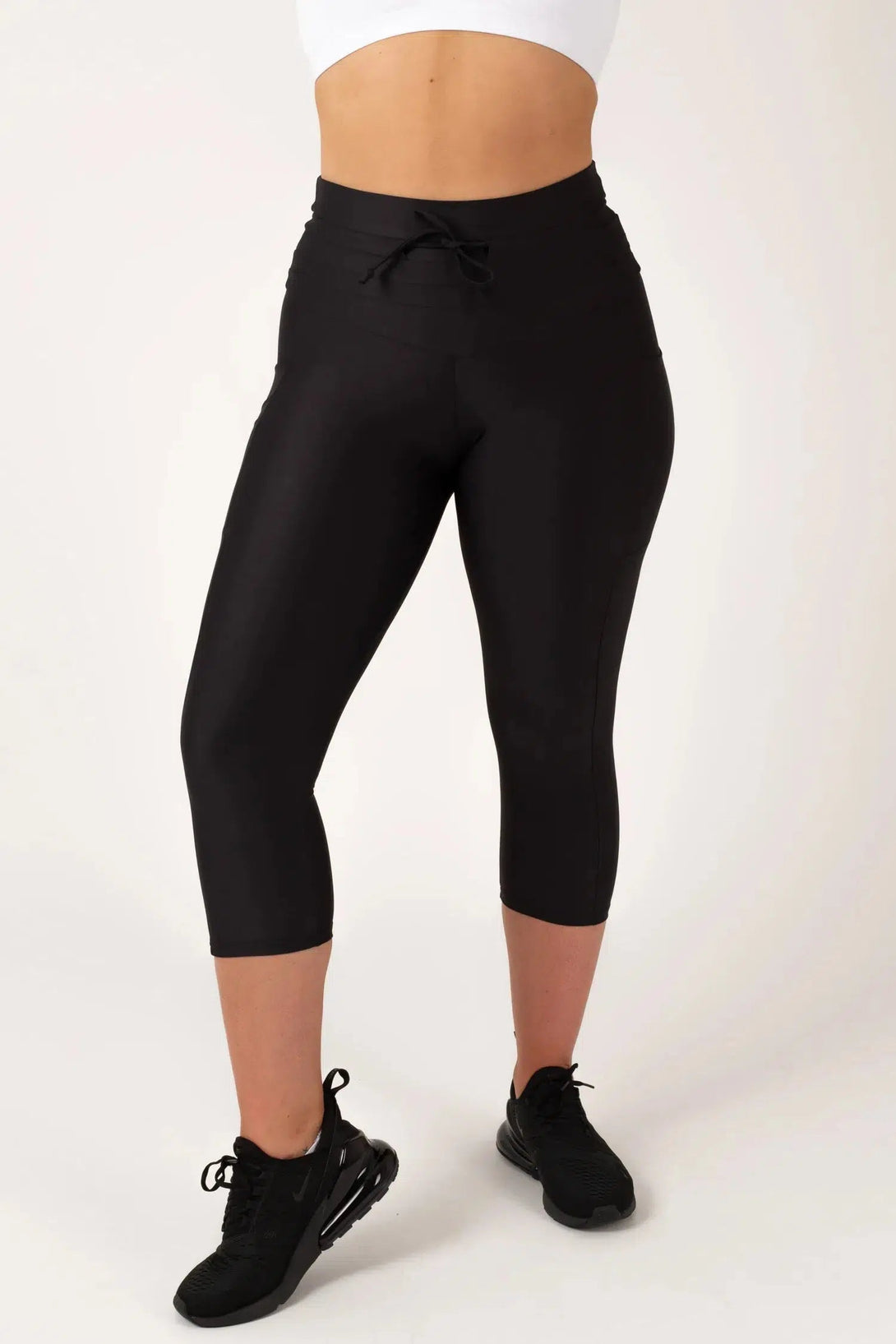 Performance Panel Pocket Drawstring Capri Leggings - Black-1000006839-Activewear-Exoticathletica