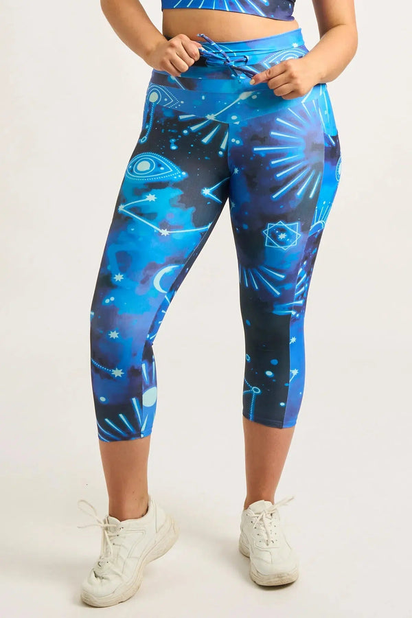 Performance Panel Pocket Drawstring Capri Leggings - Imagine Nation-Activewear-Exoticathletica