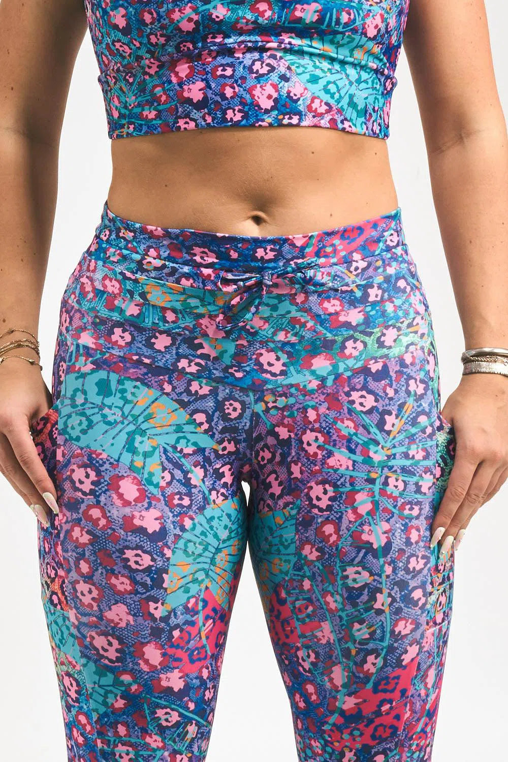 Performance Panel Pocket Drawstring Capri Leggings - Plant One On Me-Activewear-Exoticathletica