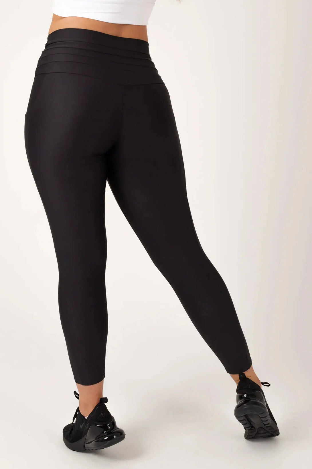 Performance Panel Pocket Drawstring High Waisted 7/8 Leggings - Black-Activewear-Exoticathletica