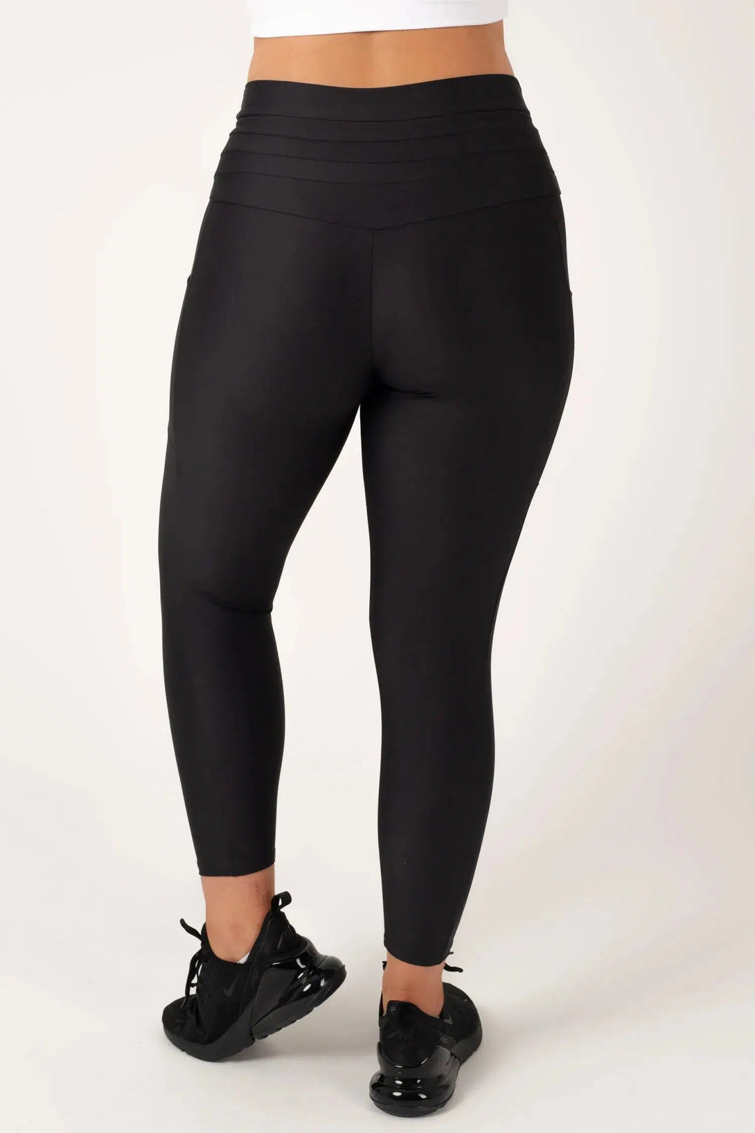 Performance Panel Pocket Drawstring High Waisted 7/8 Leggings - Black-Activewear-Exoticathletica