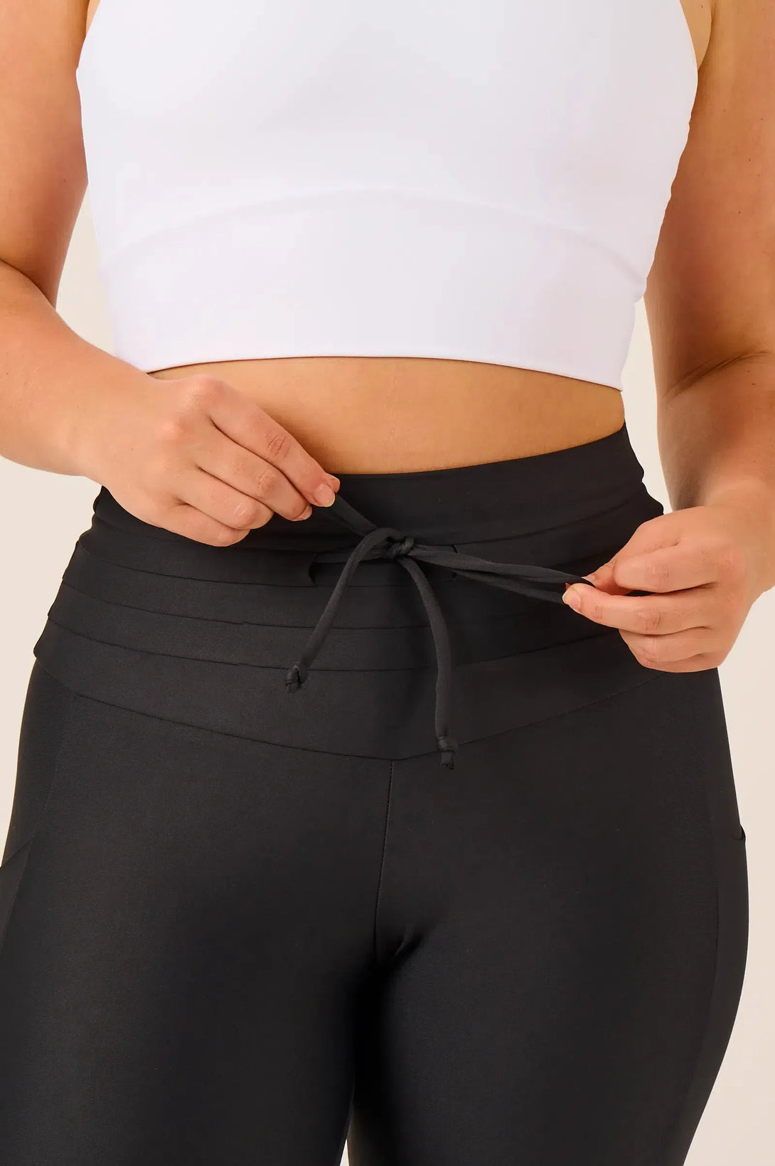 Performance Panel Pocket Drawstring High Waisted Leggings - Black-Activewear-Exoticathletica