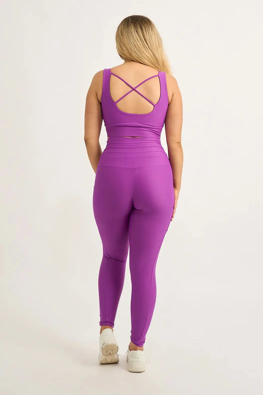 Performance Panel Pocket Drawstring High Waisted Leggings - Purple-Activewear-Exoticathletica