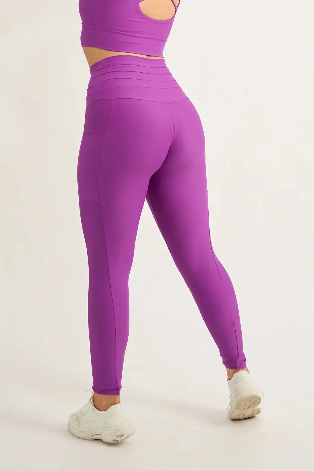 Performance Panel Pocket Drawstring High Waisted Leggings - Purple-Activewear-Exoticathletica