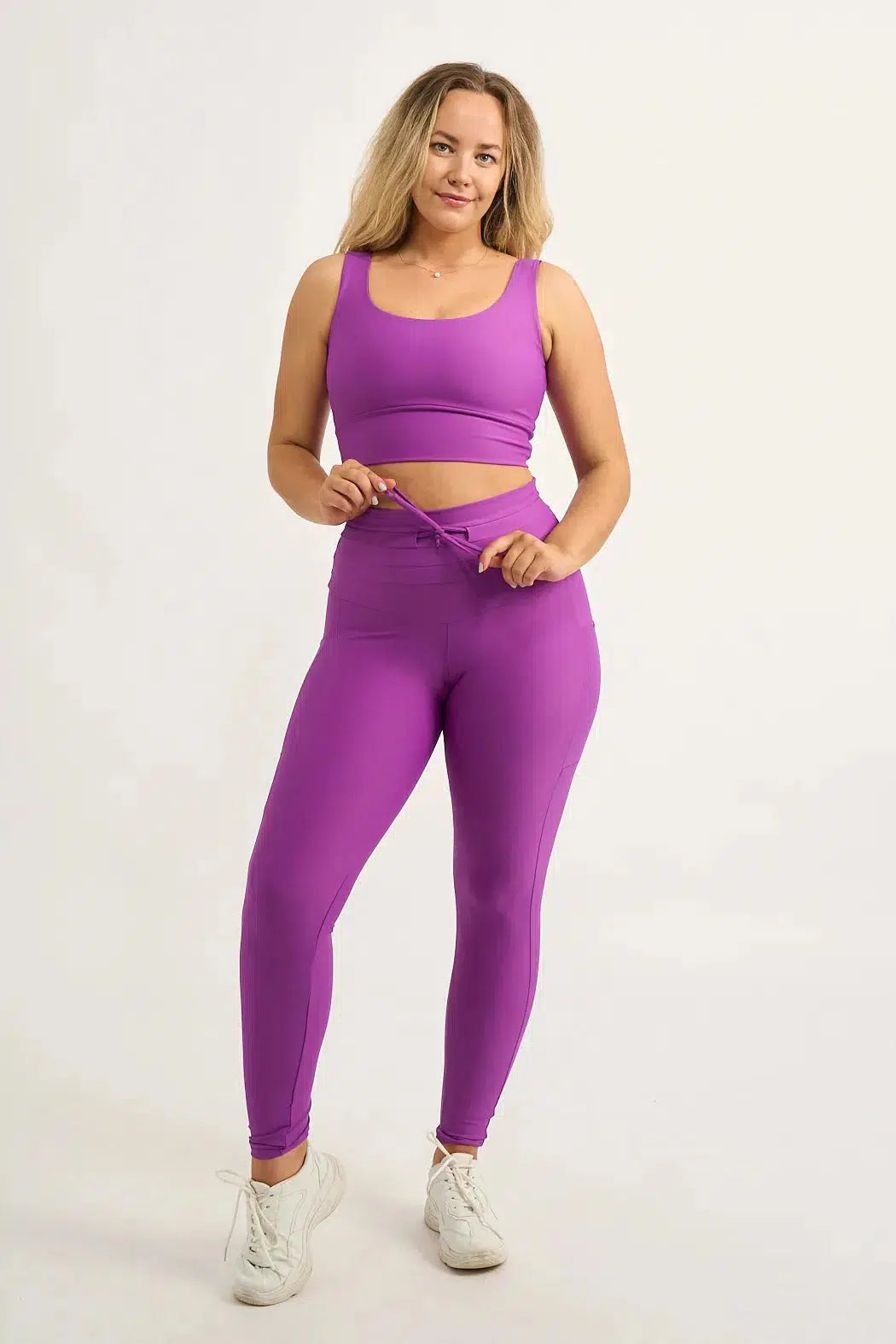 Performance Panel Pocket Drawstring High Waisted Leggings - Purple-Activewear-Exoticathletica