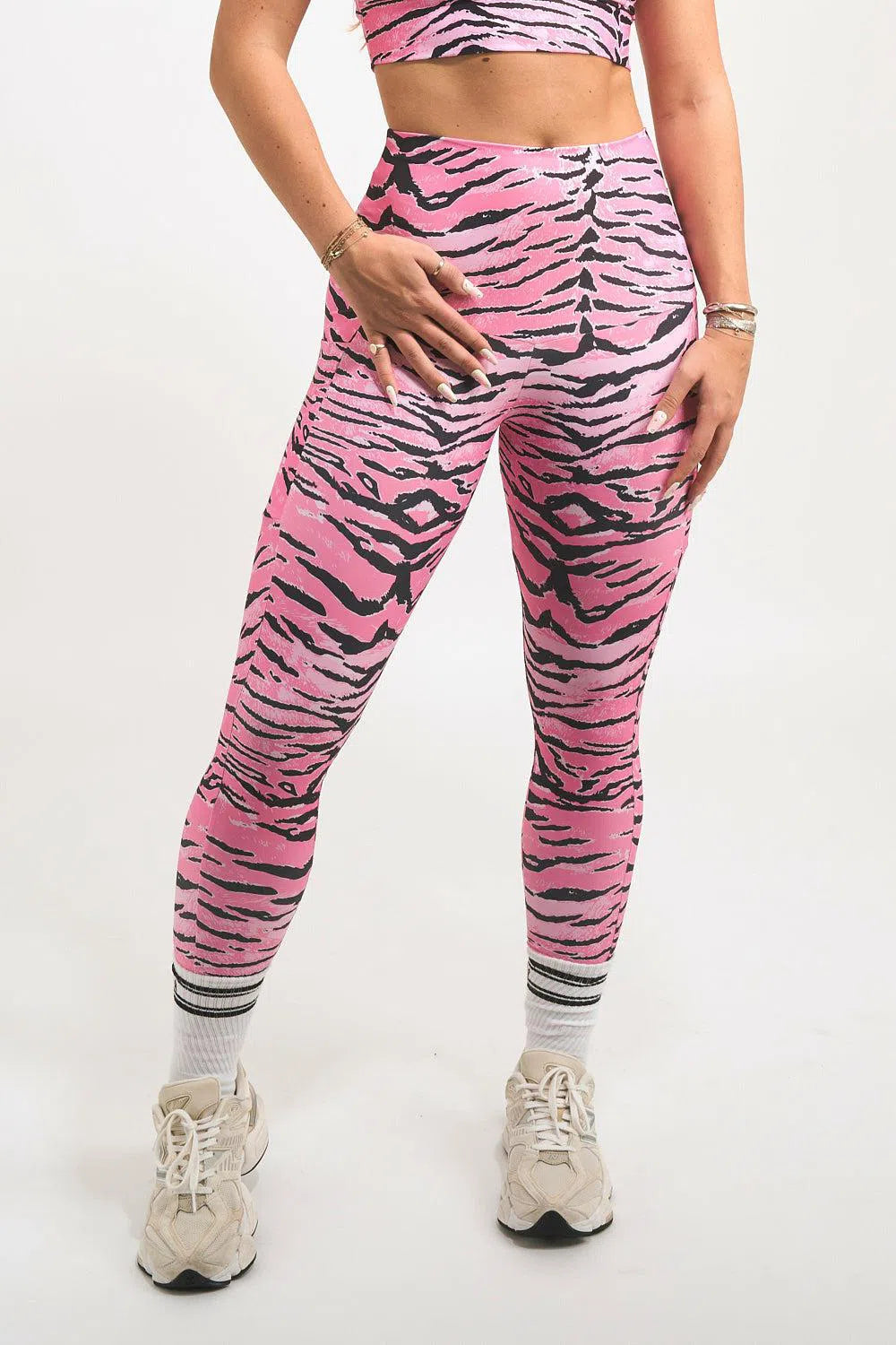 Performance Panel Pocket Extra High Waisted Leggings - Fight Like A Tiger Pink-Activewear-Exoticathletica