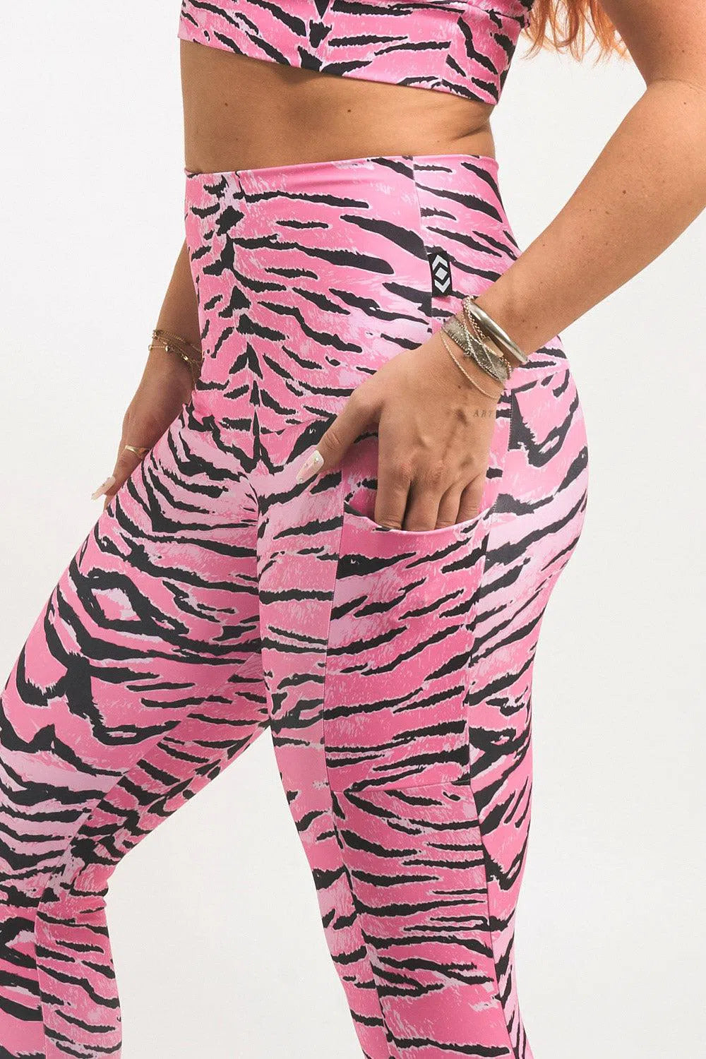 Performance Panel Pocket Extra High Waisted Leggings - Fight Like A Tiger Pink-Activewear-Exoticathletica