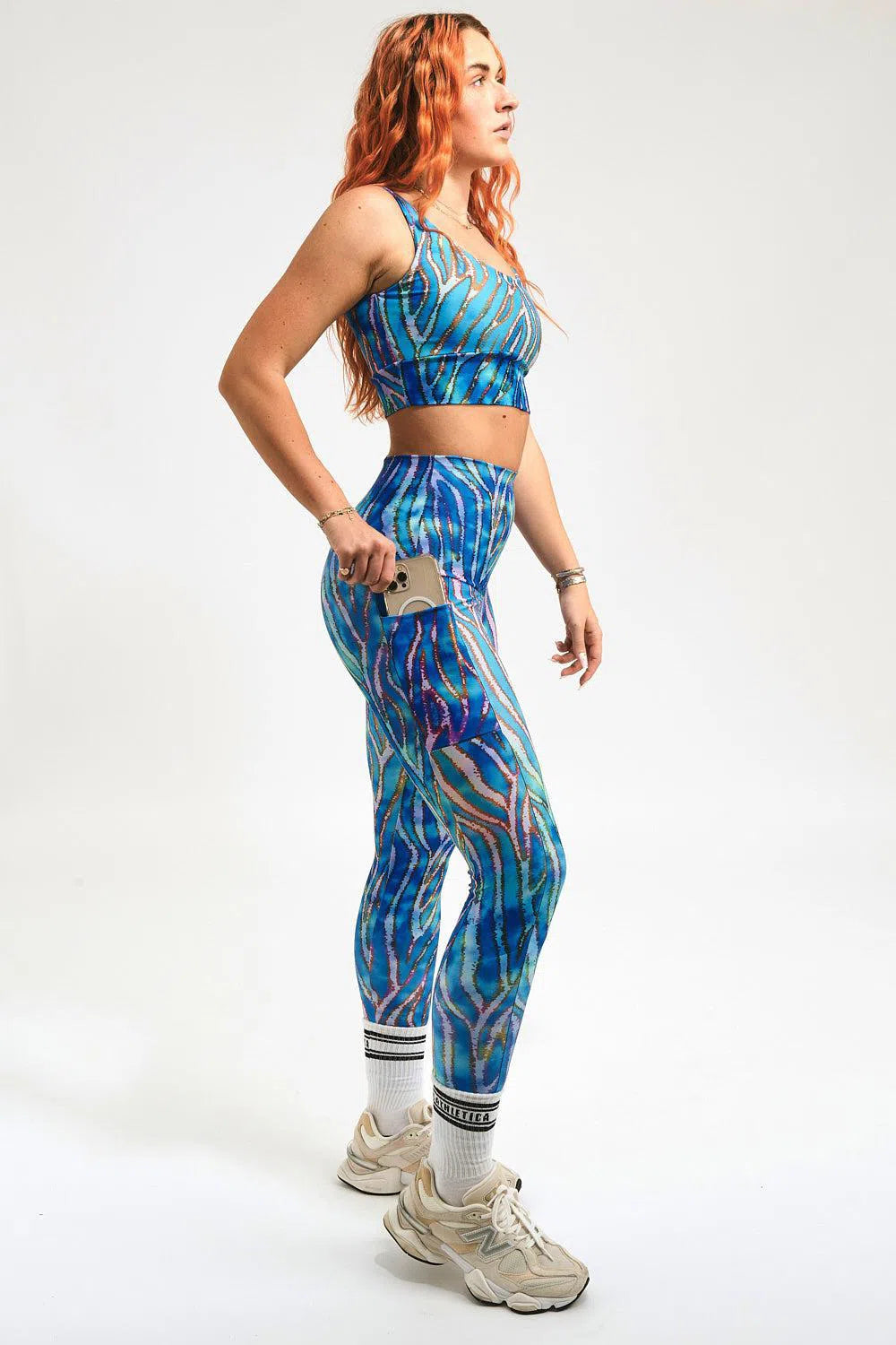 Performance Panel Pocket Extra High Waisted Leggings - Water Horse-Activewear-Exoticathletica