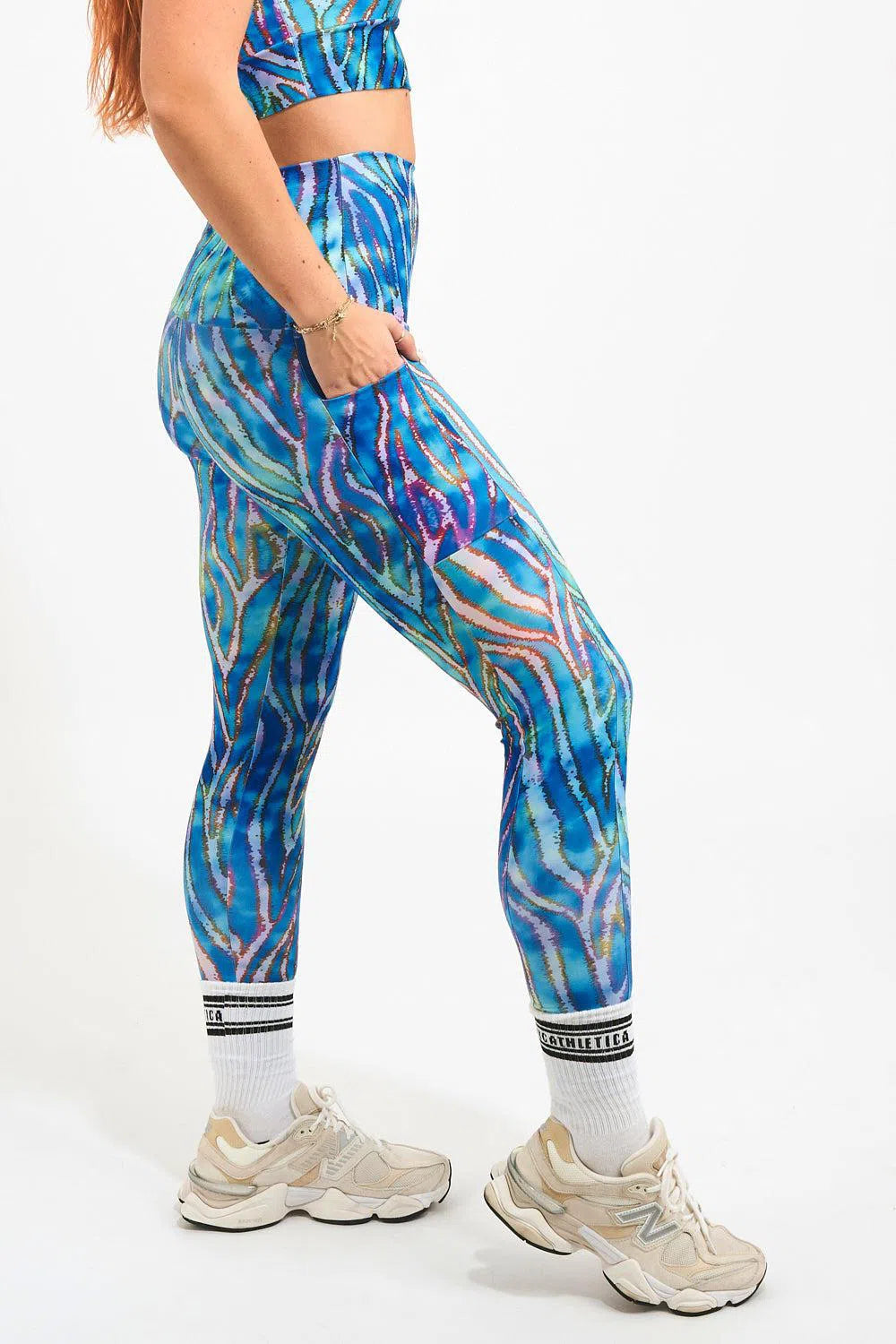 Performance Panel Pocket Extra High Waisted Leggings - Water Horse-Activewear-Exoticathletica