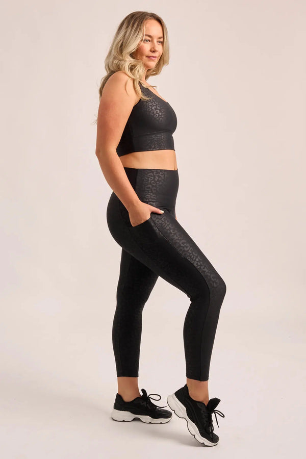 Performance Panel Pocket High Waisted 7/8 Leggings - Black Exotic Touch Jag-Activewear-Exoticathletica