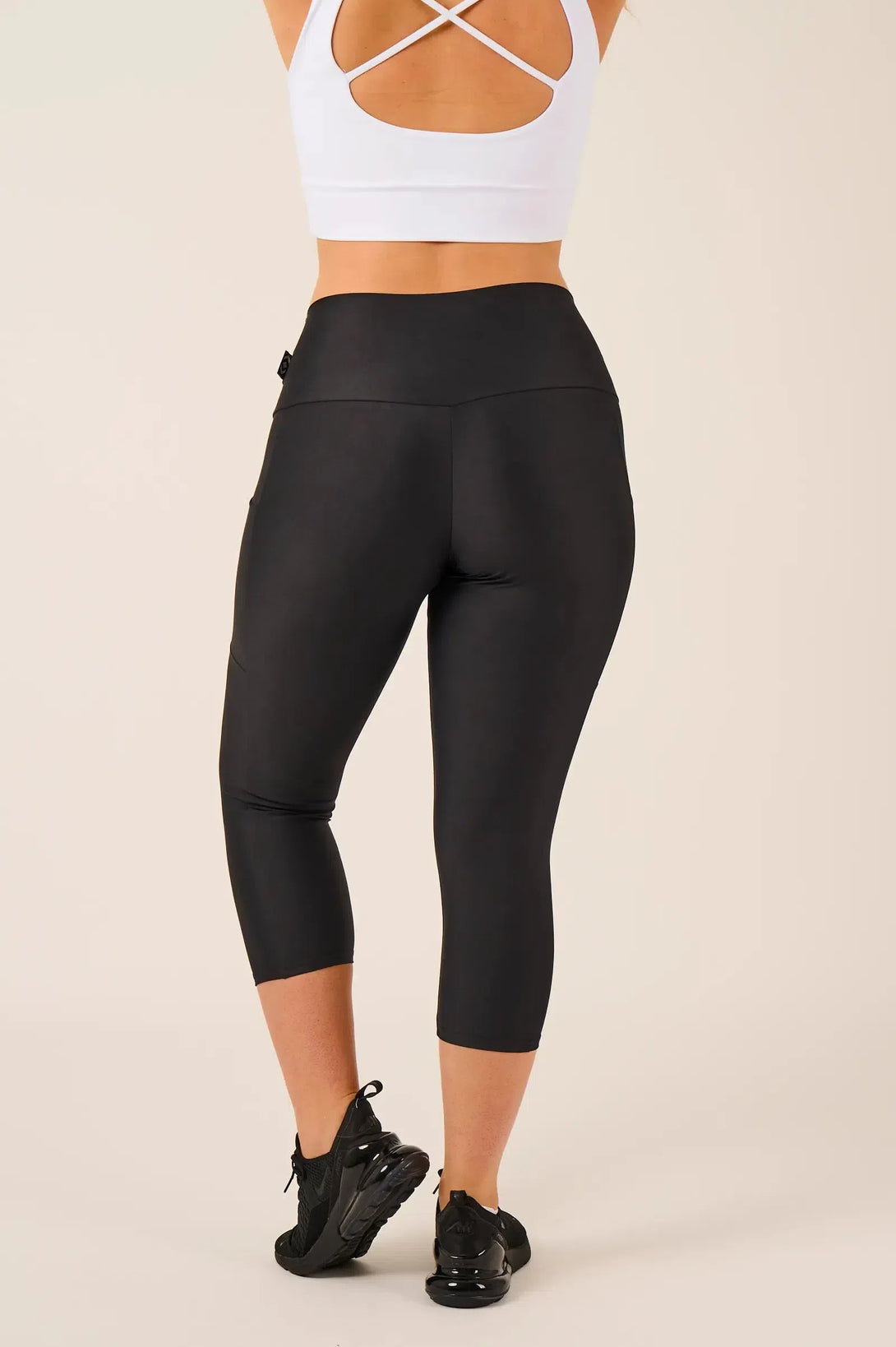 Performance Panel Pocket High Waisted Capri Leggings - Black-Activewear-Exoticathletica