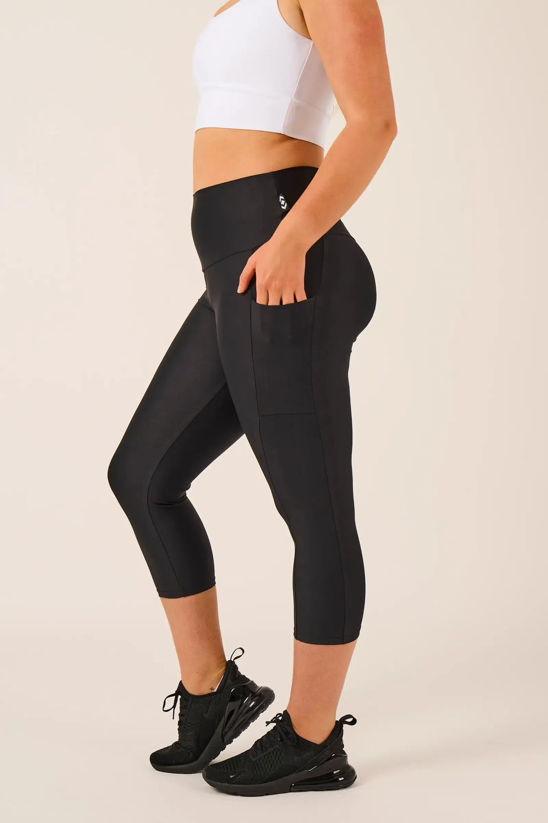 Performance Panel Pocket High Waisted Capri Leggings - Black-Activewear-Exoticathletica