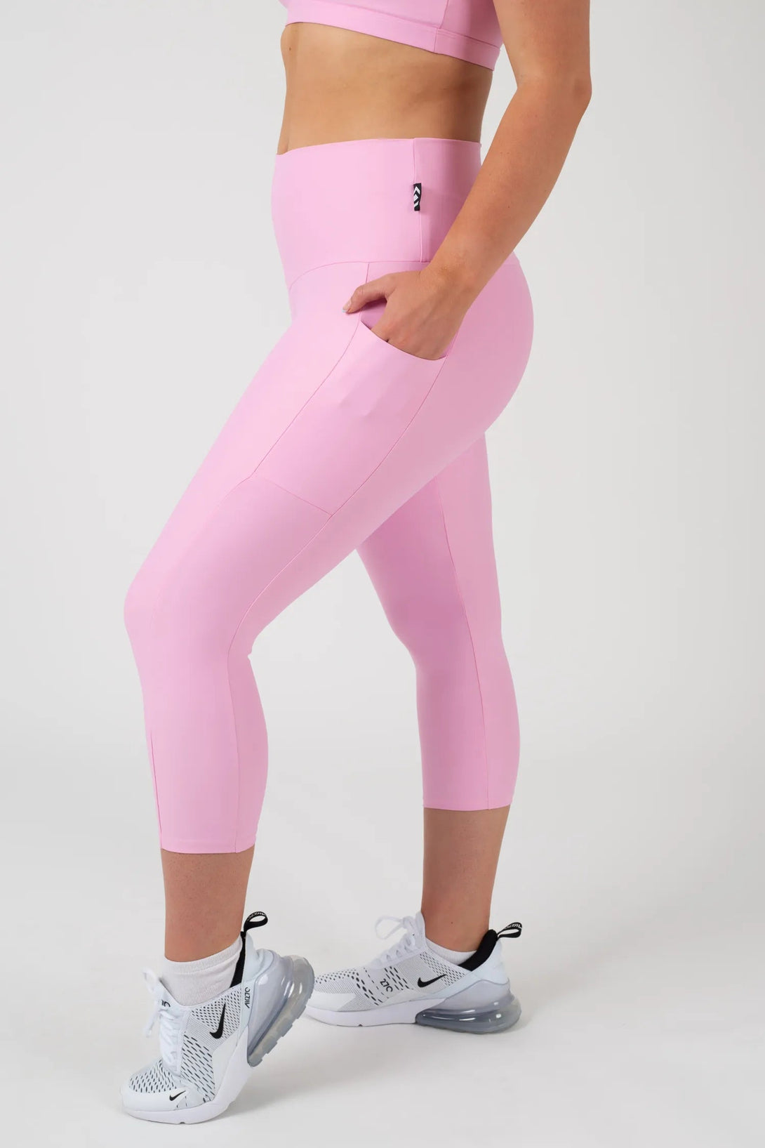 Performance Panel Pocket High Waisted Capri Leggings - Pastel Pink-Activewear-Exoticathletica