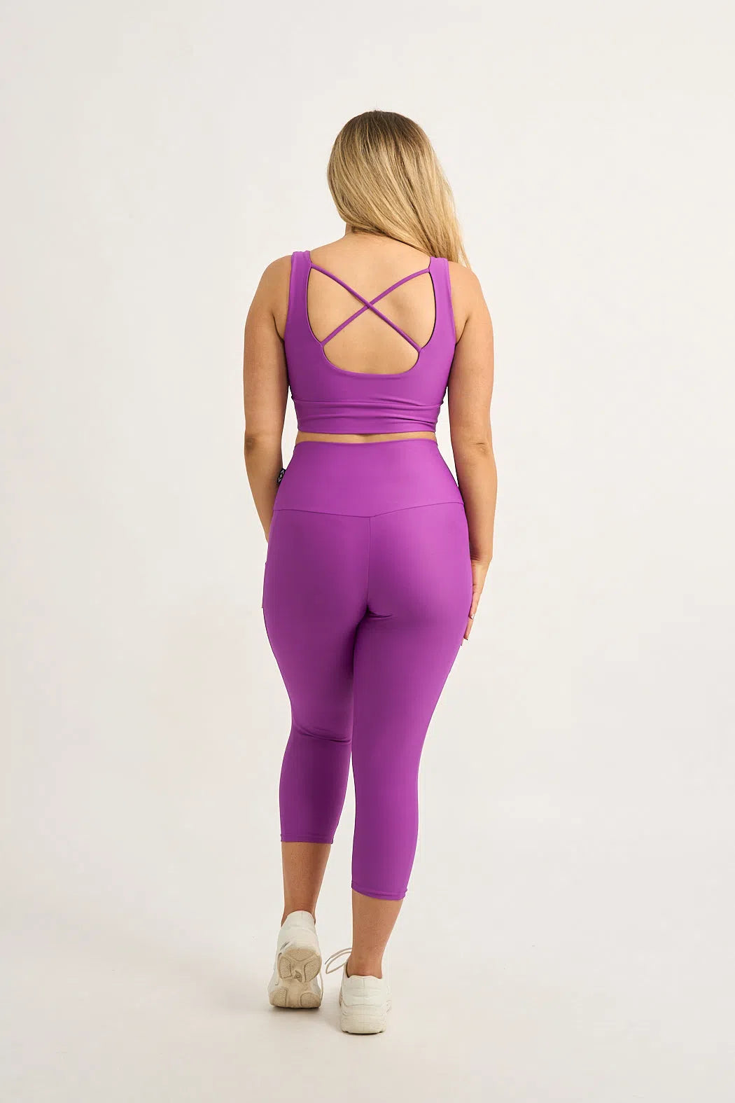 Performance Panel Pocket High Waisted Capri Leggings - Purple-Activewear-Exoticathletica