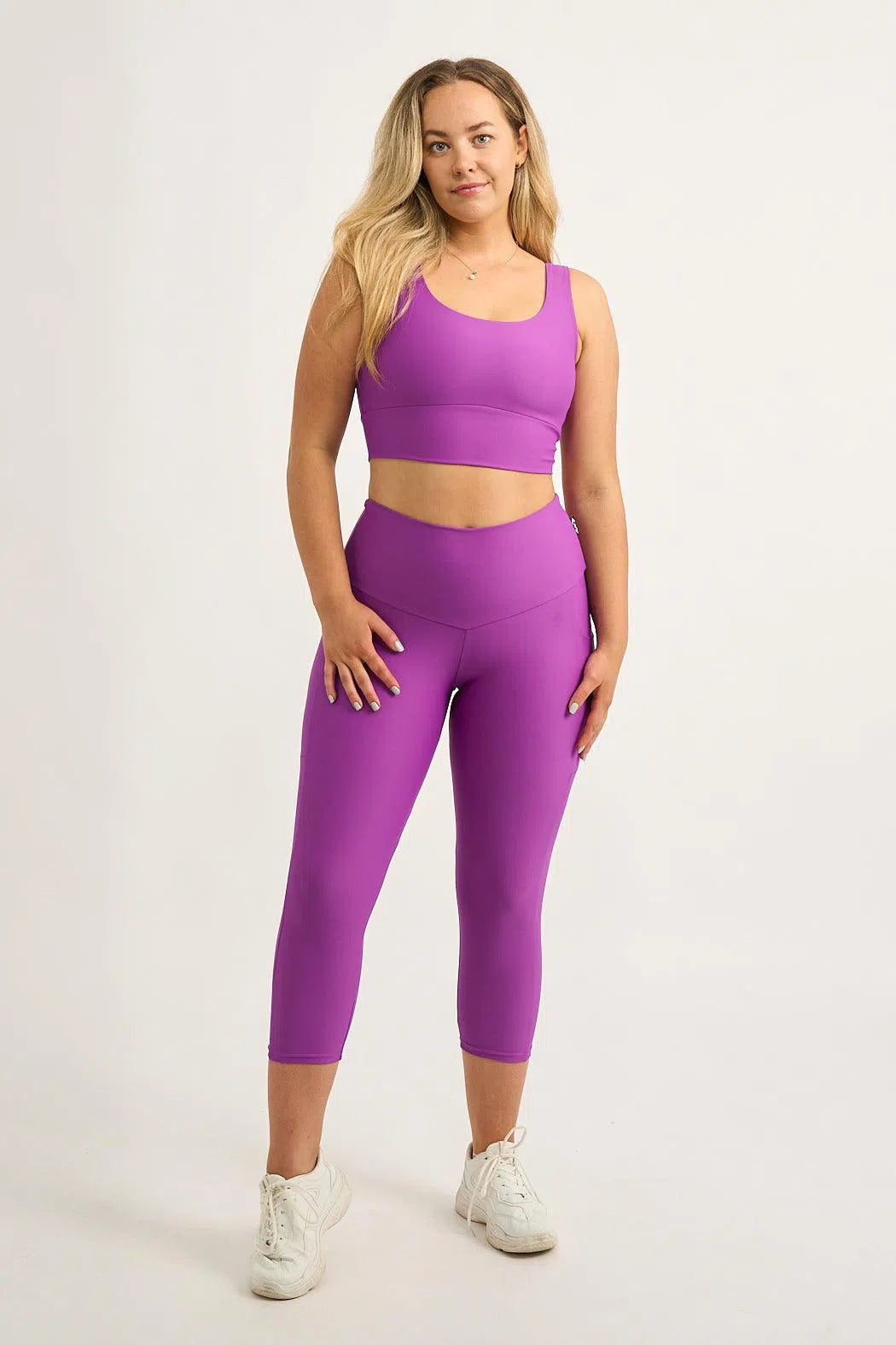 Performance Panel Pocket High Waisted Capri Leggings - Purple-Activewear-Exoticathletica