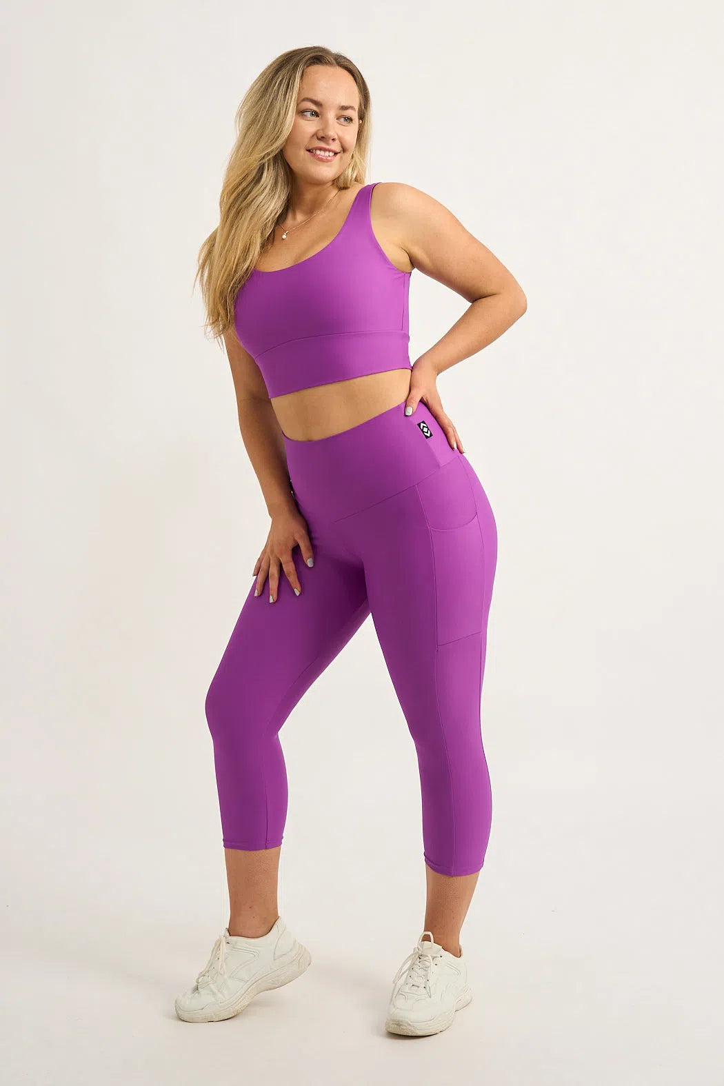 Performance Panel Pocket High Waisted Capri Leggings - Purple-Activewear-Exoticathletica