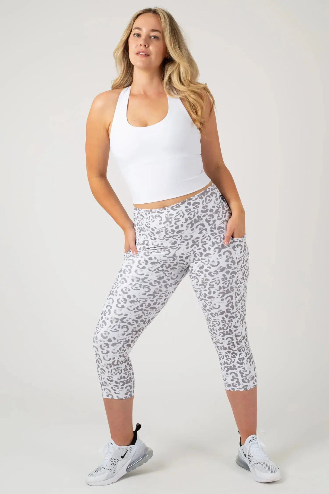 Performance Panel Pocket High Waisted Capri Leggings - Snow Jag-Activewear-Exoticathletica