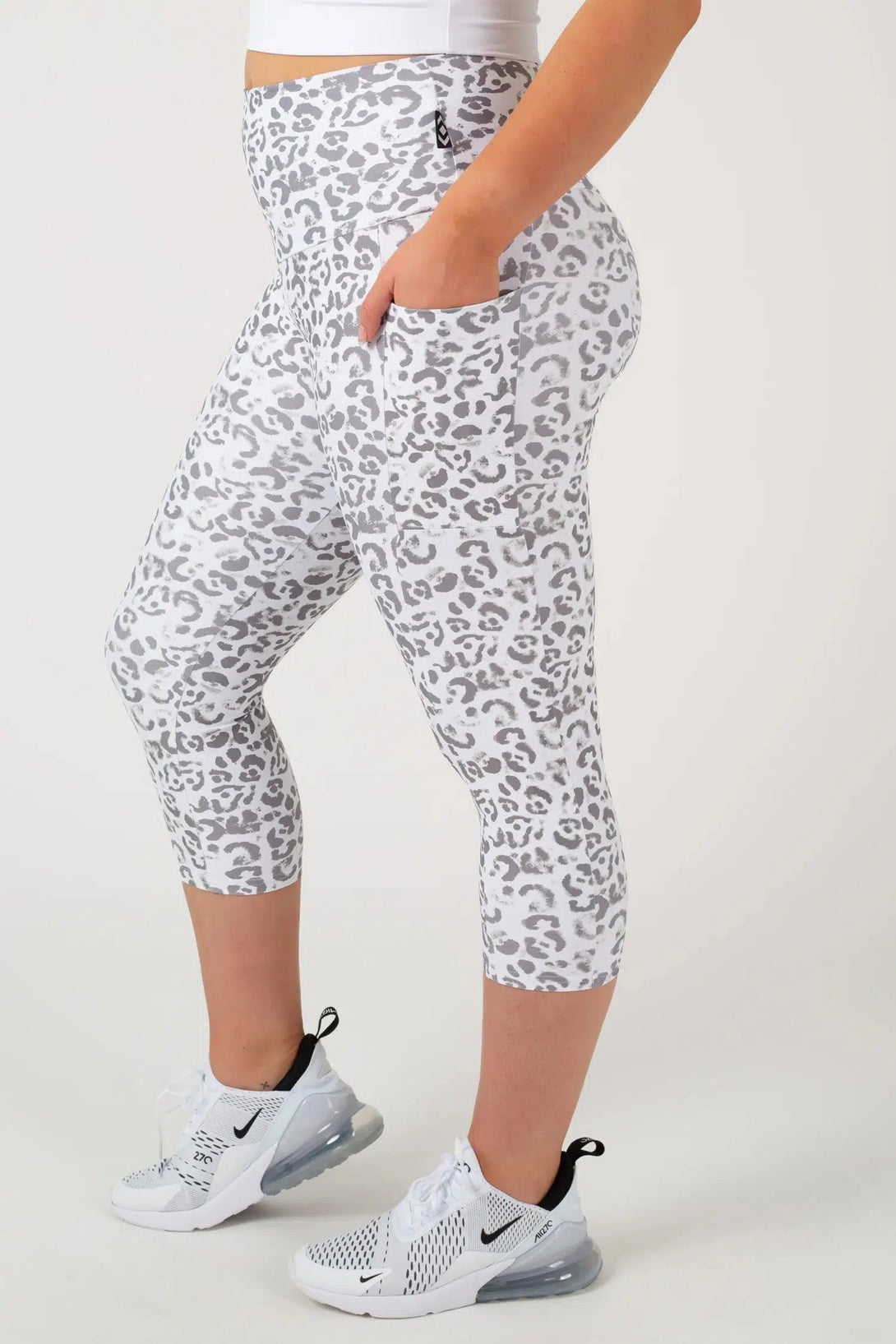 Performance Panel Pocket High Waisted Capri Leggings - Snow Jag-Activewear-Exoticathletica