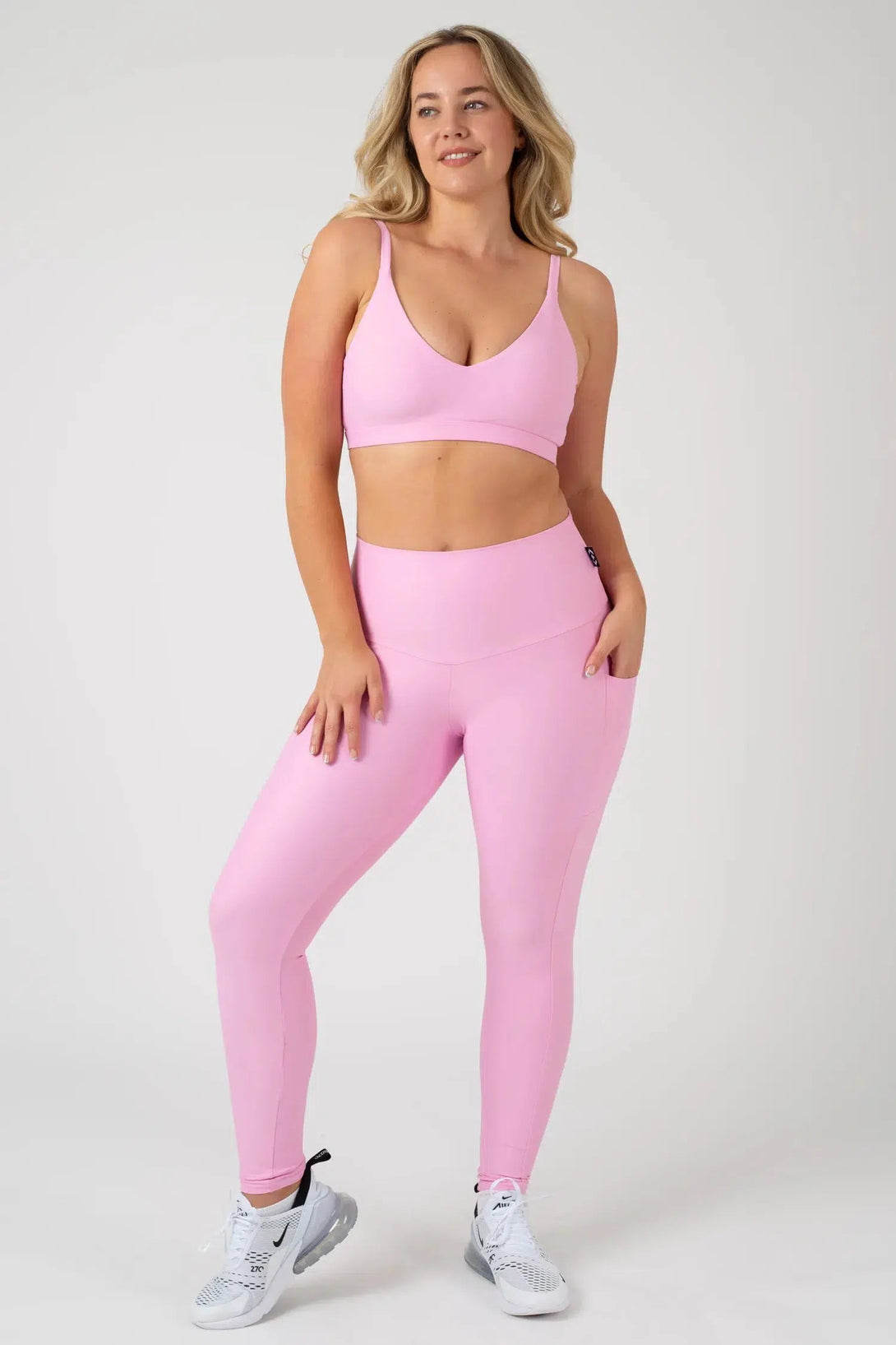 Performance Panel Pocket High Waisted Leggings - Pastel Pink-Activewear-Exoticathletica