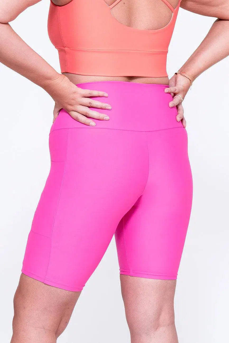 Performance Panel Pocket High Waisted Long Shorts - Candy Pink-Activewear-Exoticathletica