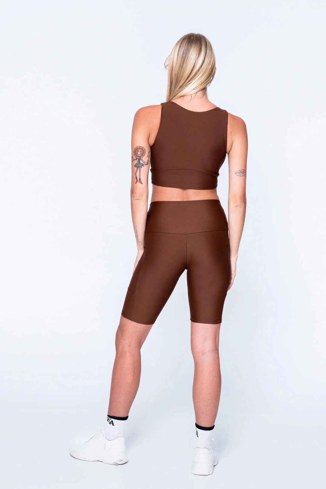 Performance Panel Pocket High Waisted Long Shorts - Chocolate-Activewear-Exoticathletica