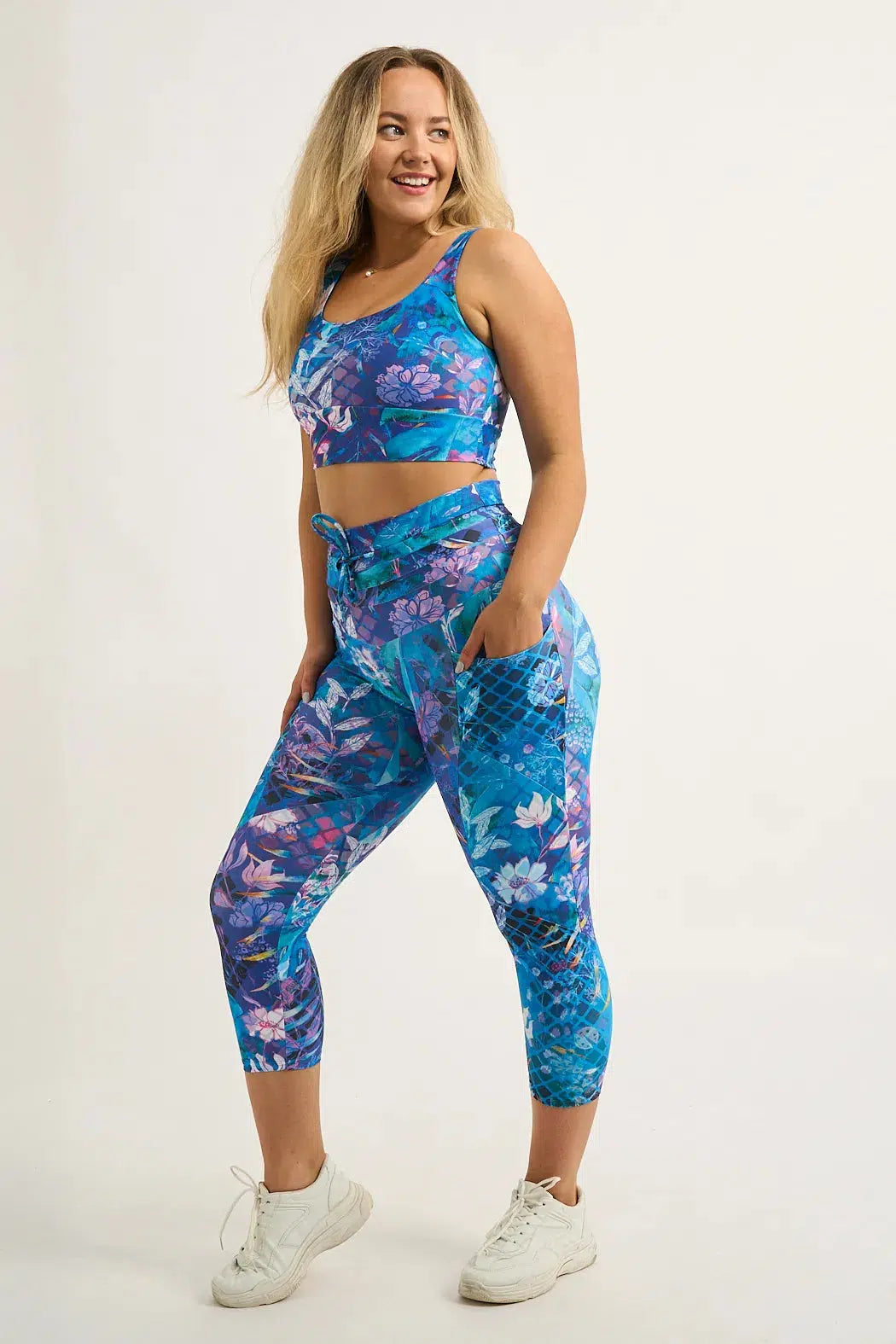 Performance Pocket Booty Shaper Drawstring Capri Leggings - Mermaid Mafia-9358328353584-Activewear-Exoticathletica