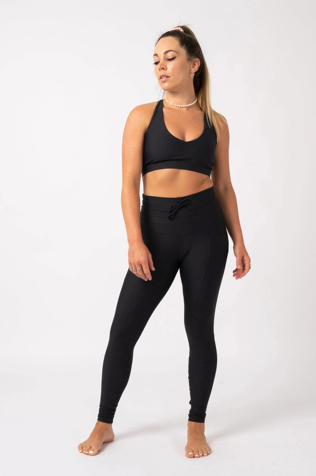 Performance Pocket Booty Shaper Drawstring Leggings - Black-Activewear-Exoticathletica