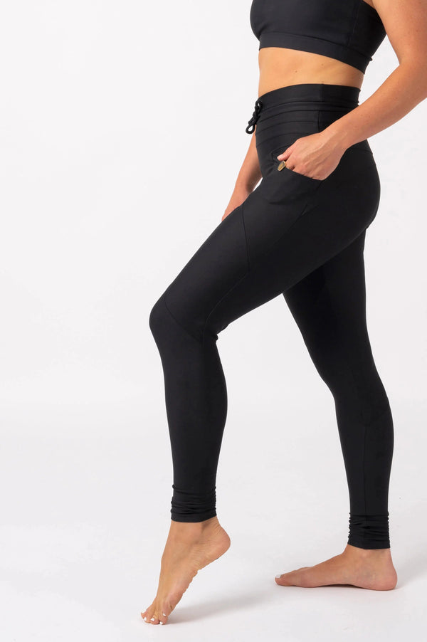 Performance Pocket Booty Shaper Drawstring Leggings - Black-Activewear-Exoticathletica