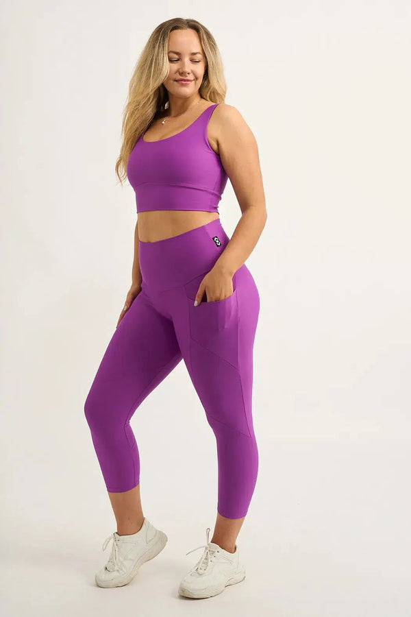 Performance Pocket Booty Shaper High Waisted Capri Leggings - Purple-Activewear-Exoticathletica