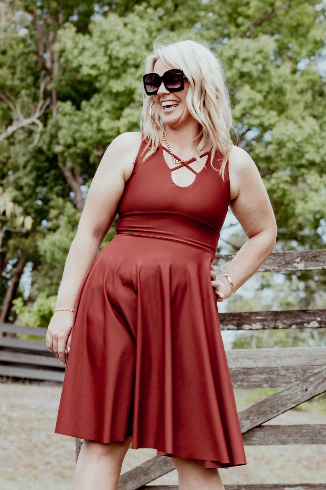 Performance Reversible Comfort Crop Midi Dress - Burnt Copper-Activewear-Exoticathletica