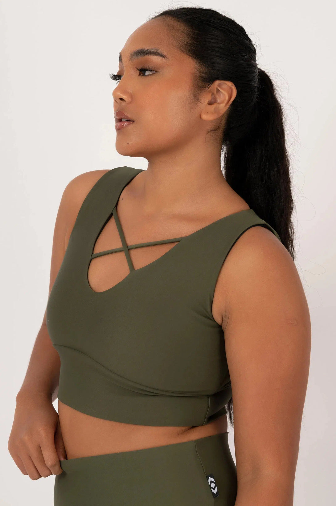 Performance Reversible Comfort Crop Top - Dark Khaki-Activewear-Exoticathletica