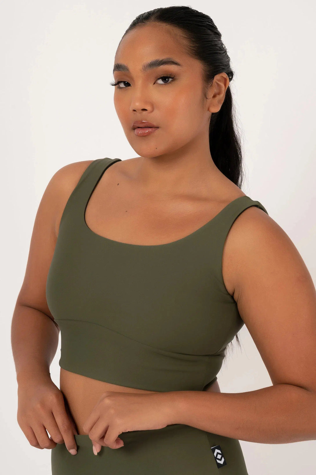 Performance Scoop Neck Comfort Crop Top - Dark Khaki-Activewear-Exoticathletica