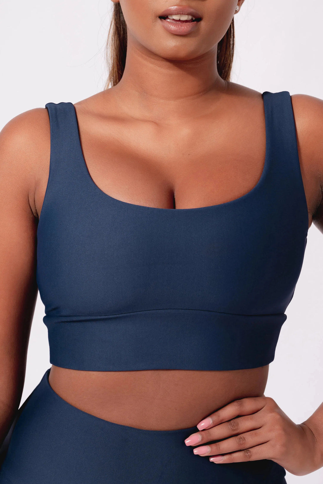 Performance Scoop Neck Comfort Crop Top - Dark Navy-Activewear-Exoticathletica