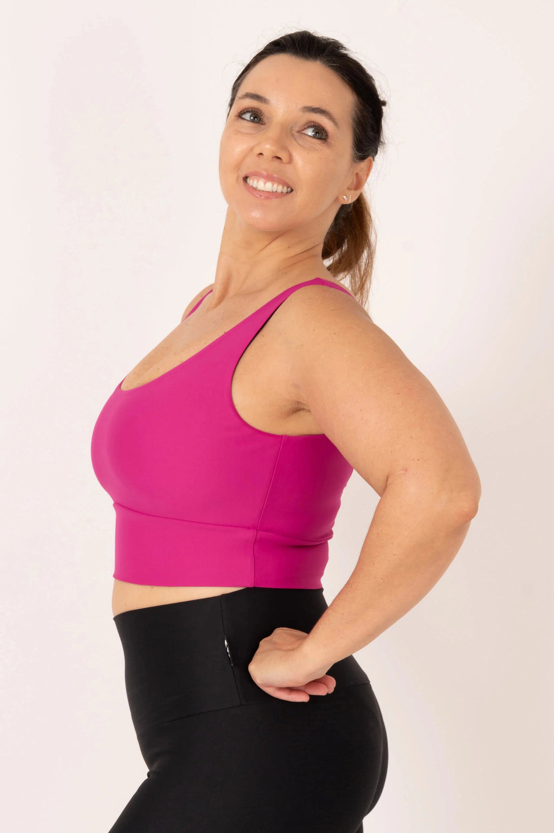 Performance Scoop Neck Comfort Crop Top - Magenta-Activewear-Exoticathletica