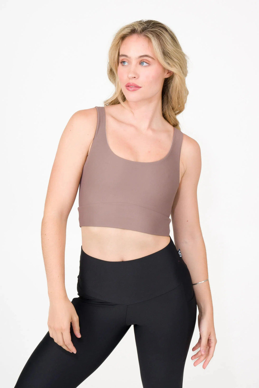 Performance Scoop Neck Comfort Crop Top - Mocha-Activewear-Exoticathletica