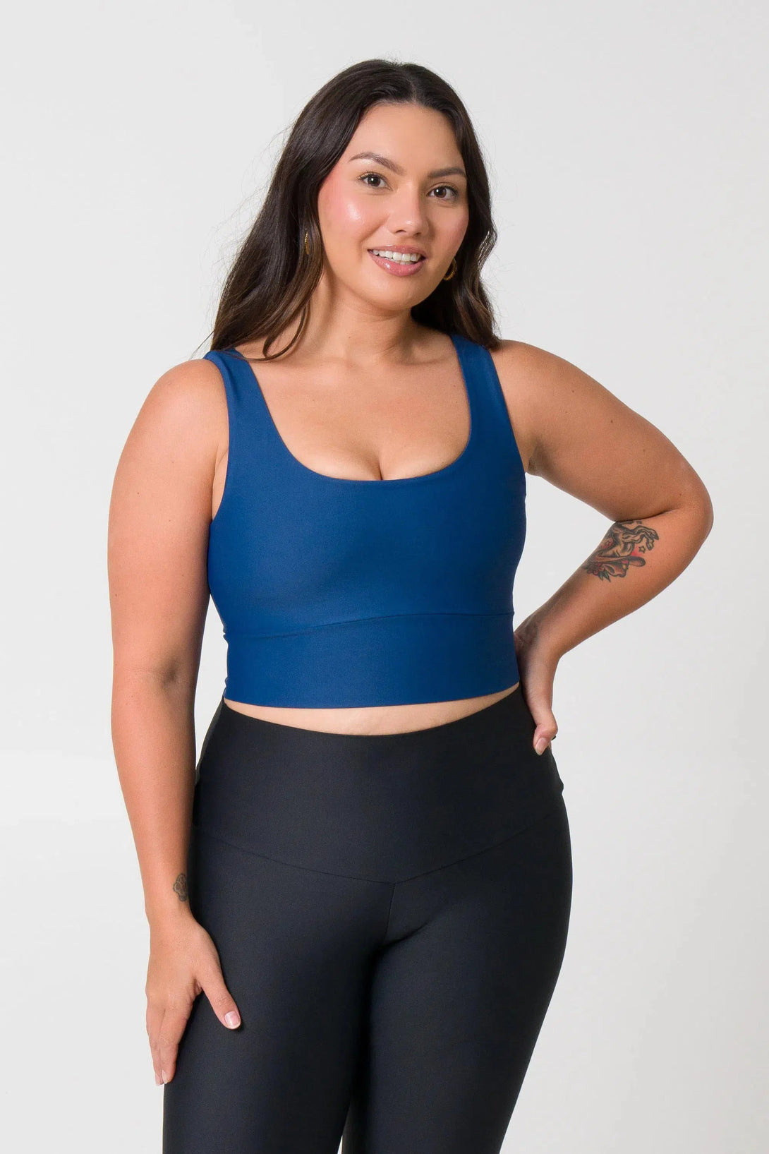 Performance Scoop Neck Comfort Crop Top - Navy-Activewear-Exoticathletica