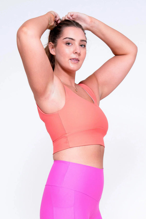 Performance Scoop Neck Comfort Crop Top - Neon Coral-Activewear-Exoticathletica