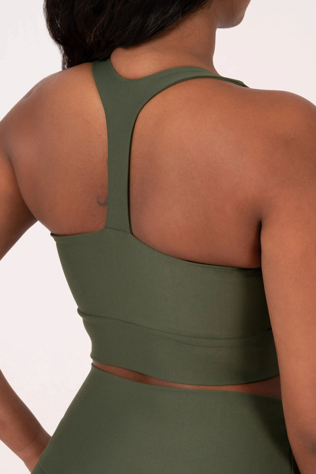 Performance T Back Comfort Crop Top - Dark Khaki-Activewear-Exoticathletica