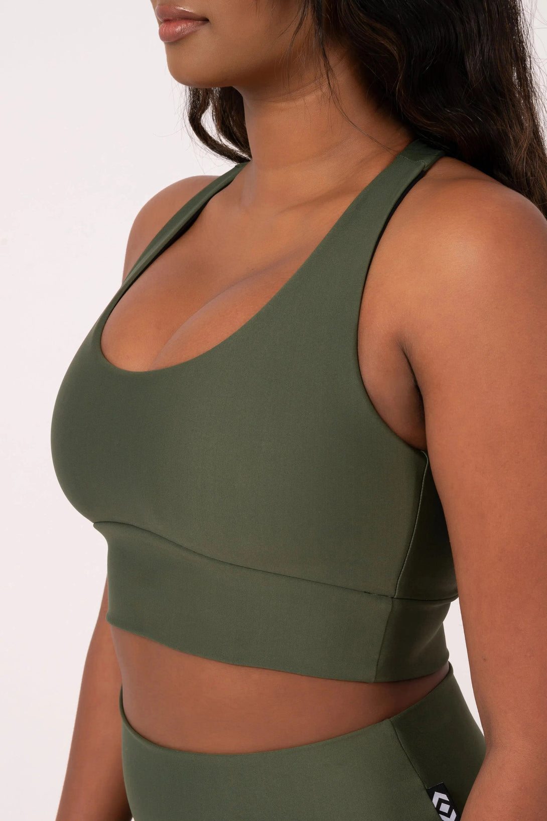 Performance T Back Comfort Crop Top - Dark Khaki-Activewear-Exoticathletica